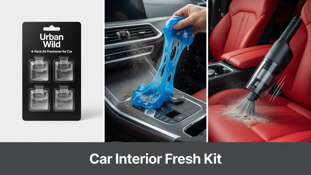 Car Interior Fresh Kit – Cordless Vacuum + Cleaning Gel + New Car Scent Vent Clips